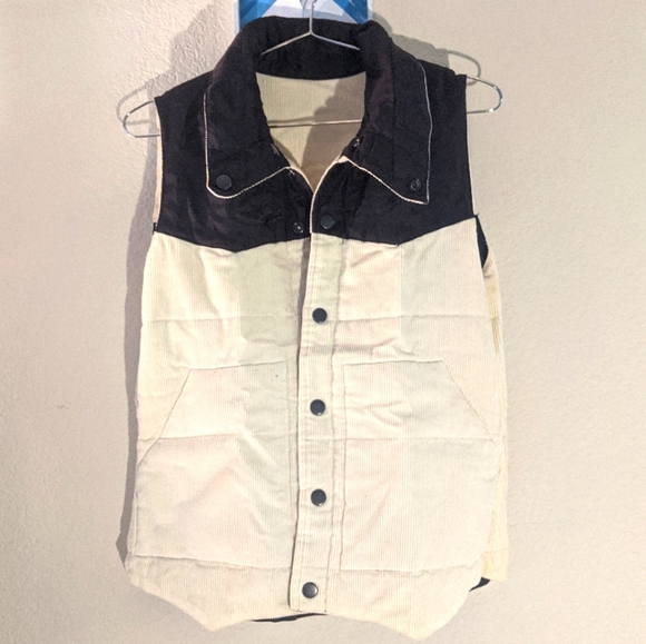 Vintage | Brown & Cream Reversible Corduroy Vest - Picture 3 of 3